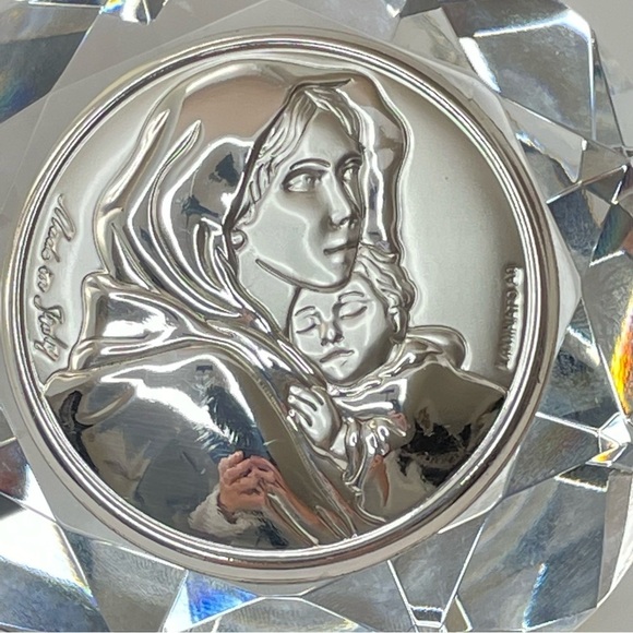 Crystal Diamond Paperweight With Silver Madonna and Child Portrait - Picture 2 of 15